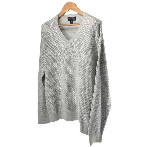 Brooks Brothers Mens XXL Supima Cotton Cashmere V-Neck Sweater Grey Diamond Knit - Picture 4 of 12